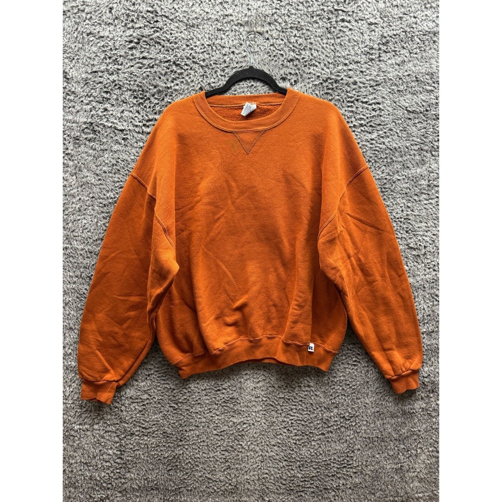 Russell Athletic Mens Orange Fleece Crew PulloverSweatshirt‎ Mens Size XL